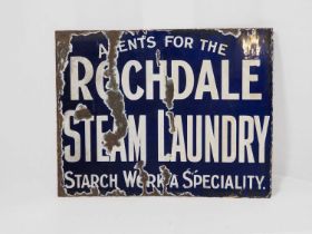 An early to mid-20th century 'Rochdale Steam Laundry' double sided enamel sign, 46cm x 35.5cm