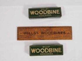 Two sets of Will's Woodbine Dominoes and a Woodbine Cribbage board