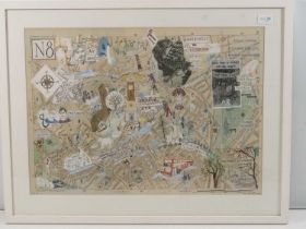 A limited edition framed and glazed print by Lucy Atherton dated 2012 featuring a pop culture map of