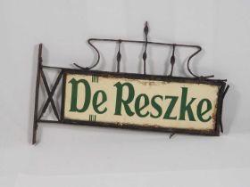 A mid-20th century shop advertising sign for 'De Reszke' cigarettes, double sided, mounted in