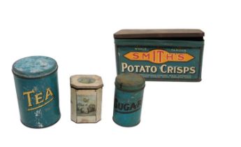 A 1930's Smith's Potato Crisp tin and other tea sugar and biscuit tins