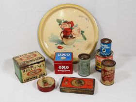 A selection of vintage food product tins Oxo tin commemorating their Diamond Jubilee, Queen Victoria