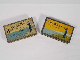 Two Bulwark Cut Plug tobacco tins, mid-20th century.