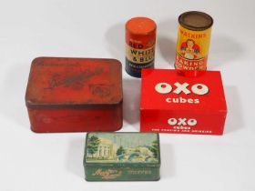 A group of 5 mid-20th century confectionary and food tins; Dundee Cake, Maison Lyons Toffee