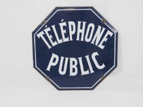 A mid-20th century French 'Telephone Public' enamel sign, 29.5cm diameter