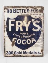 A mid-20th century 'Fry's Pure Concentrated Cocoa' enamel advertising sign, 79cm x 61cm