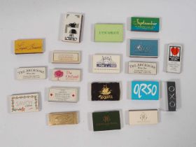 A selection of London hotel and restaurant branded match boxes. Featuring Langan's Brasserie, The