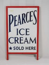 A 'Pearces Ice Cream' advertising sign mounted in metal shop display stand, 88cm x 52cm