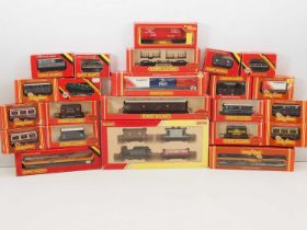 A group of HORNBY OO gauge wagons and vans together with a Railroad train pack - G/VG in G/VG