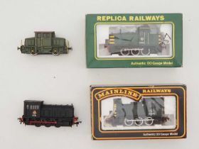 A group of small OO gauge diesel shunting locomotives comprising a MAINLINE class 03, a small