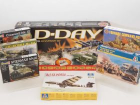 A group of unbuilt 1:72 scale military plastic kits by AIRFIX, ITALERI and REVELL - contents