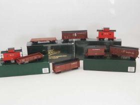 A group of SPECTRUM On30 scale freight cars in Baltimore & Ohio, Pennsylvania and Ohio River &