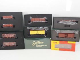 A group of SPECTRUM and AMS On30 scale freight cars in various liveries including Denver & Rio
