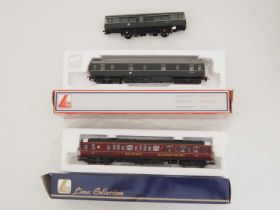 A group of OO gauge diesel Railcars comprising a LIMA Railtrack class 121 together with a Park Royal