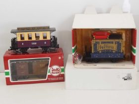 A group of LGB G scale wagons and coach to include a 94605 Magic Pustefix Bubble Blowing Car - VG in