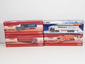 A group of CORGI 1:50 scale diecast articulated lorries comprising : CC12828, CC13744, CC13756 and