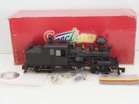 A SPECTRUM G scale Narrow Gauge 81799 two-truck Heisler steam locomotive in plain black livery -