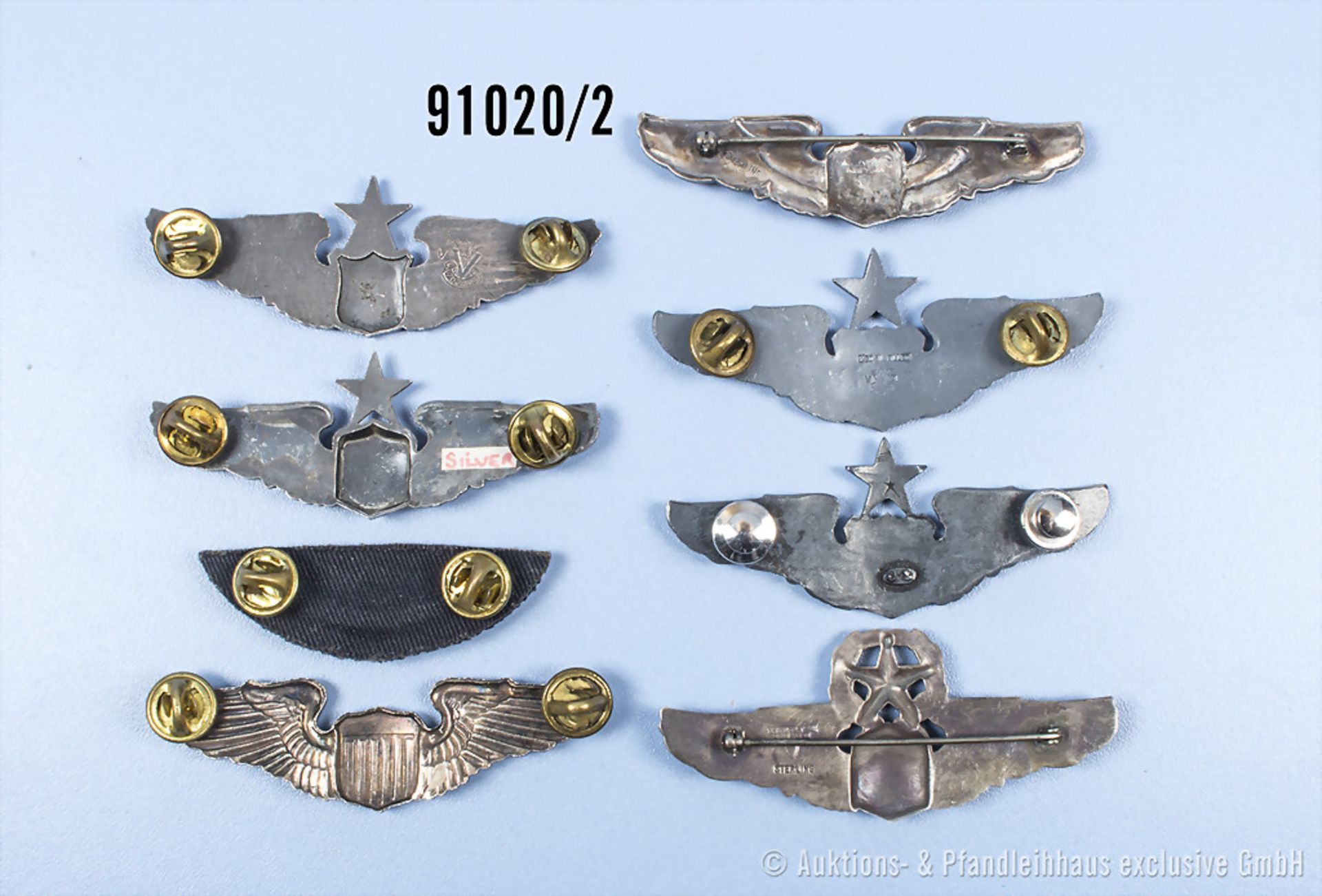 Konv. 8 Flugzeugführerabzeichen US Air Force, 2 x mit Silberpunze "Sterling", guter ... - Image 2 of 2