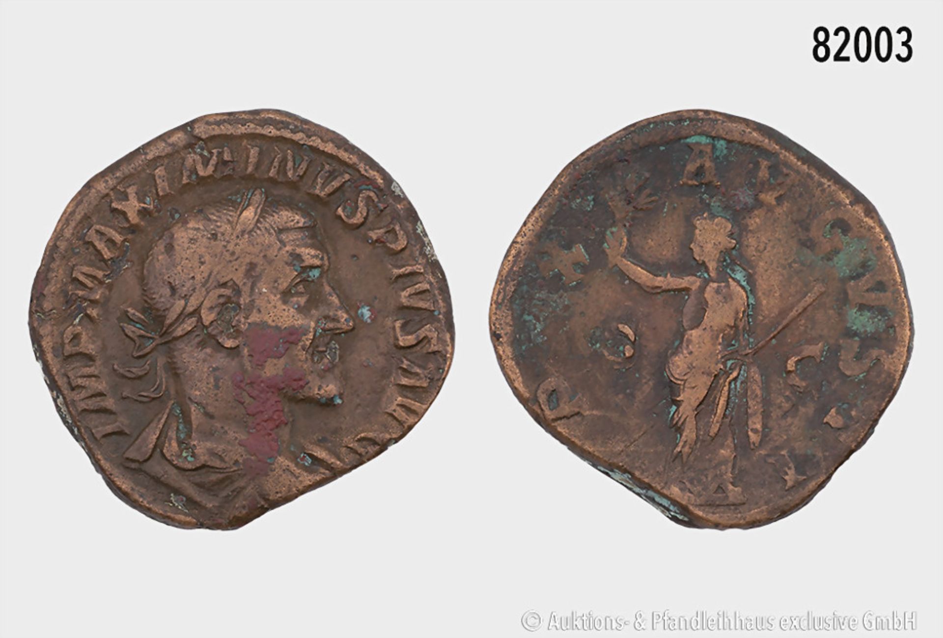 Römische Kaiserzeit, Maximinus I. Thrax (235-238), Sesterz, Rom, Rs. Pax, 21,73 g, 31 ...