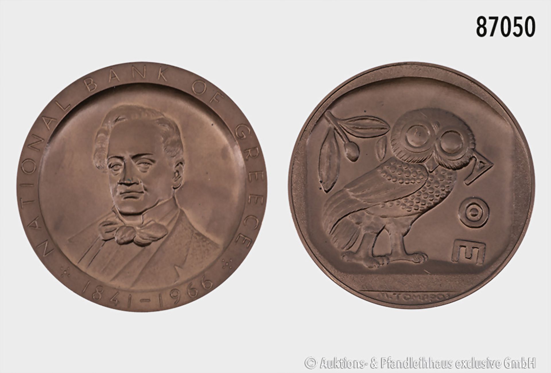 Konv. 3 Medaillen, dabei Medaille 1966 der Griechischen Nationalbank (in Original-Etui ... - Bild 2 aus 2