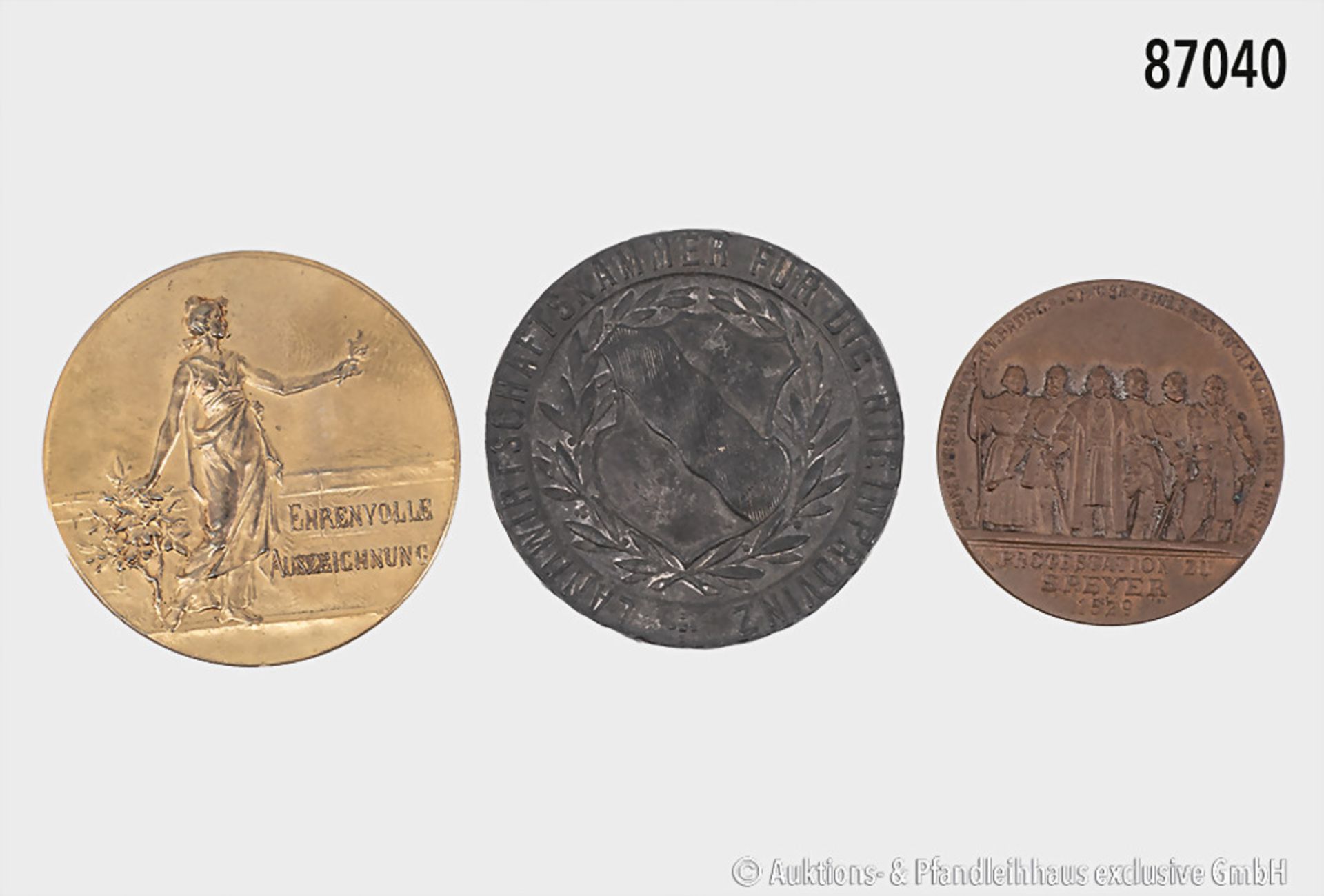 Konv. Medaille Protestation Speyer 1914, in Original-Etui, Preismedaille 1903, der ...