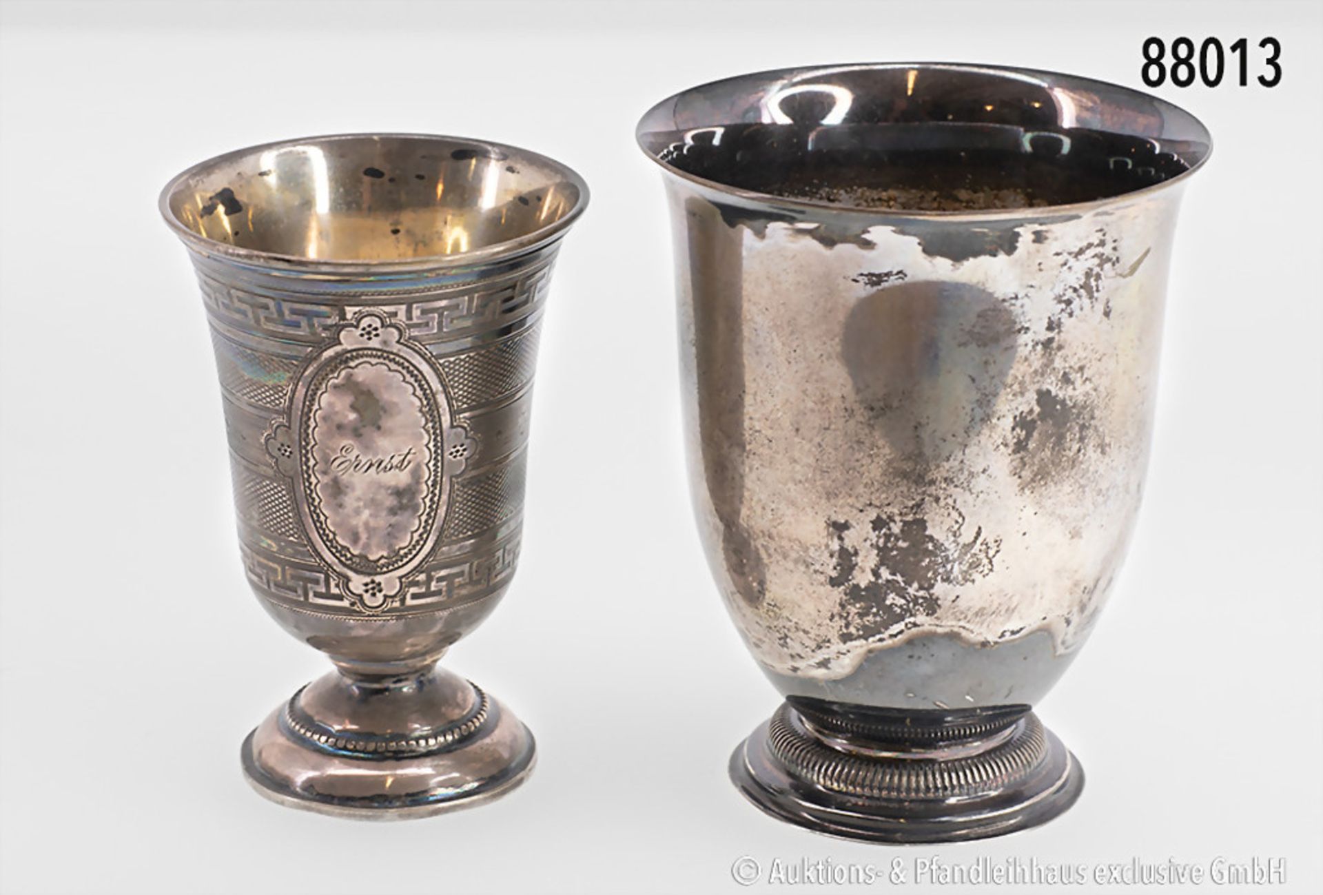 Konv. 2 Silberbecher, 800 und 830 Silber, deutsch und skandinavisch, H bis ca. 10 cm, ...