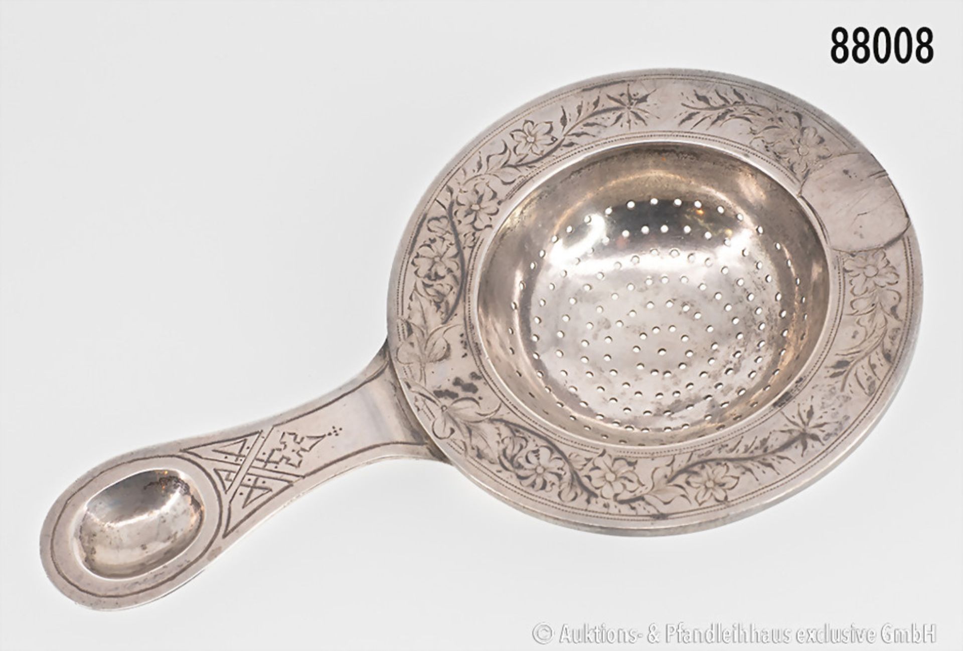 Teesieb, Russland, 84 Zolotniki Silber, 1890, L ca. 14 cm, B ca. 8 cm, 72,61 g, guter ...