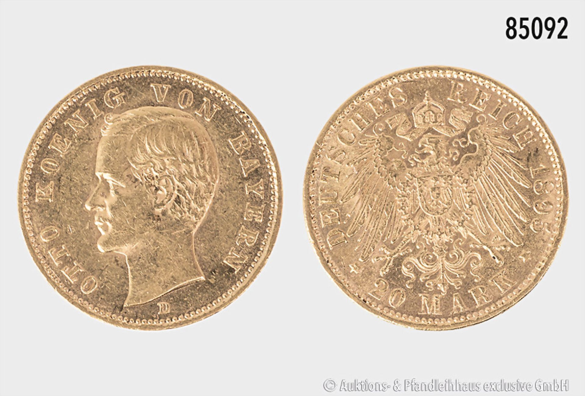 Bayern, Otto (1886-1913), 20 Mark 1895 D, 900er Gold, 7,99 g, 23 mm, AKS 196, Jaeger ...