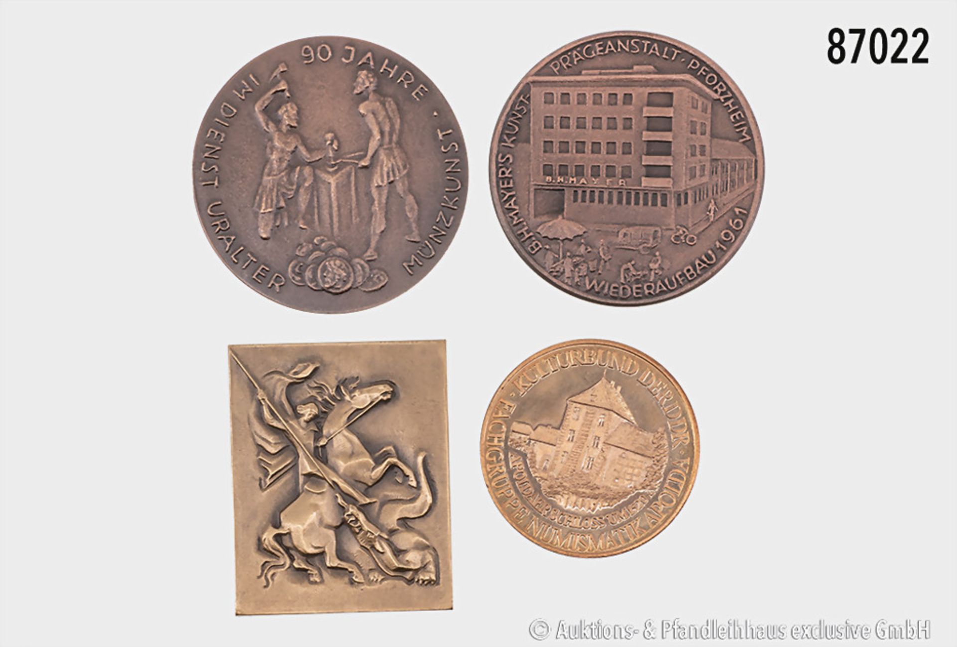 Konv. 4 Medaillen zum Thema B. H. Mayer Prägeanstalt Pforzheim, sowie eine Medaille des ...