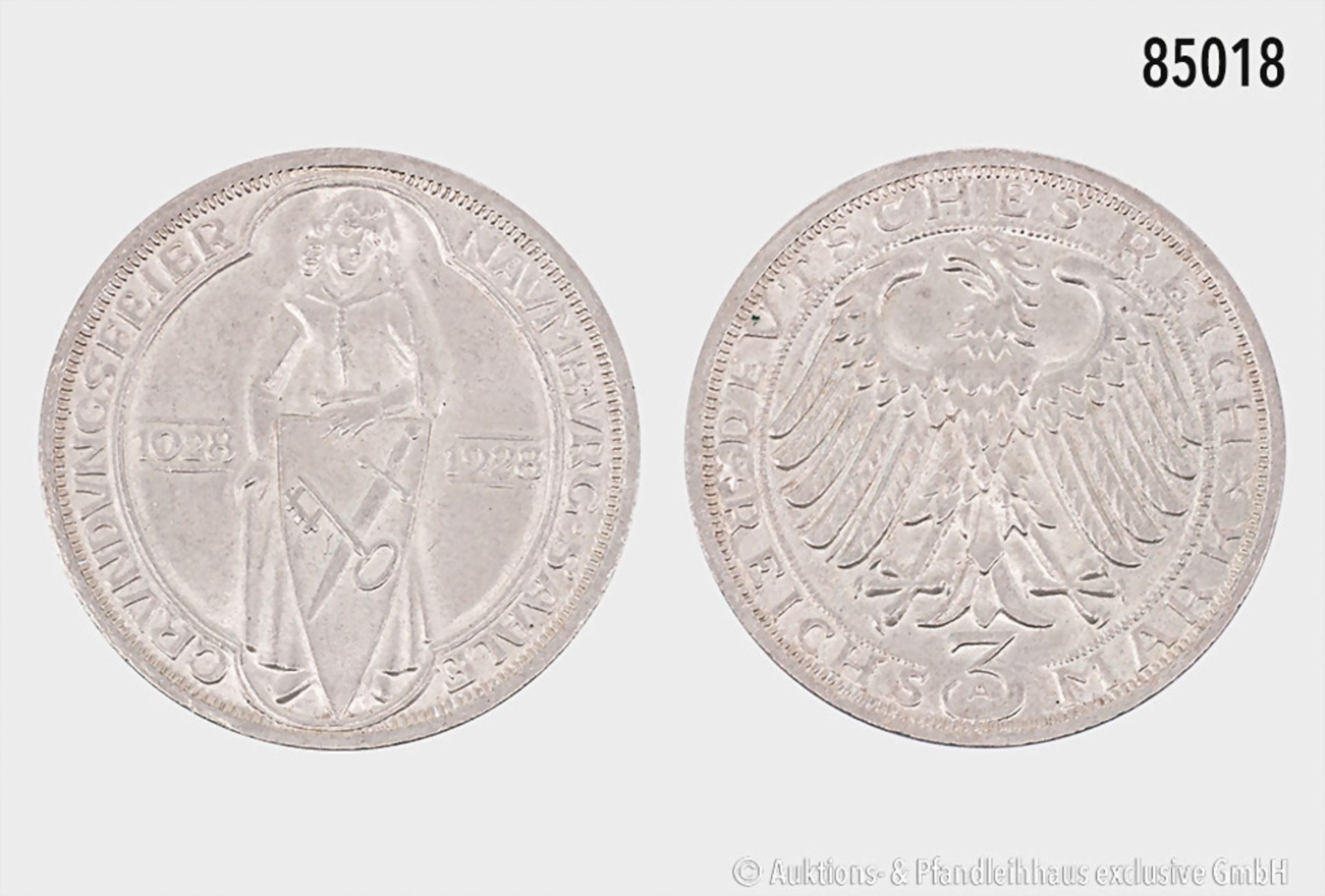 Weimarer Republik, 3 RM 1928 A, 900 Jahre Naumburg an der Saale, 14,91 g, 30 mm, Jaeger ...