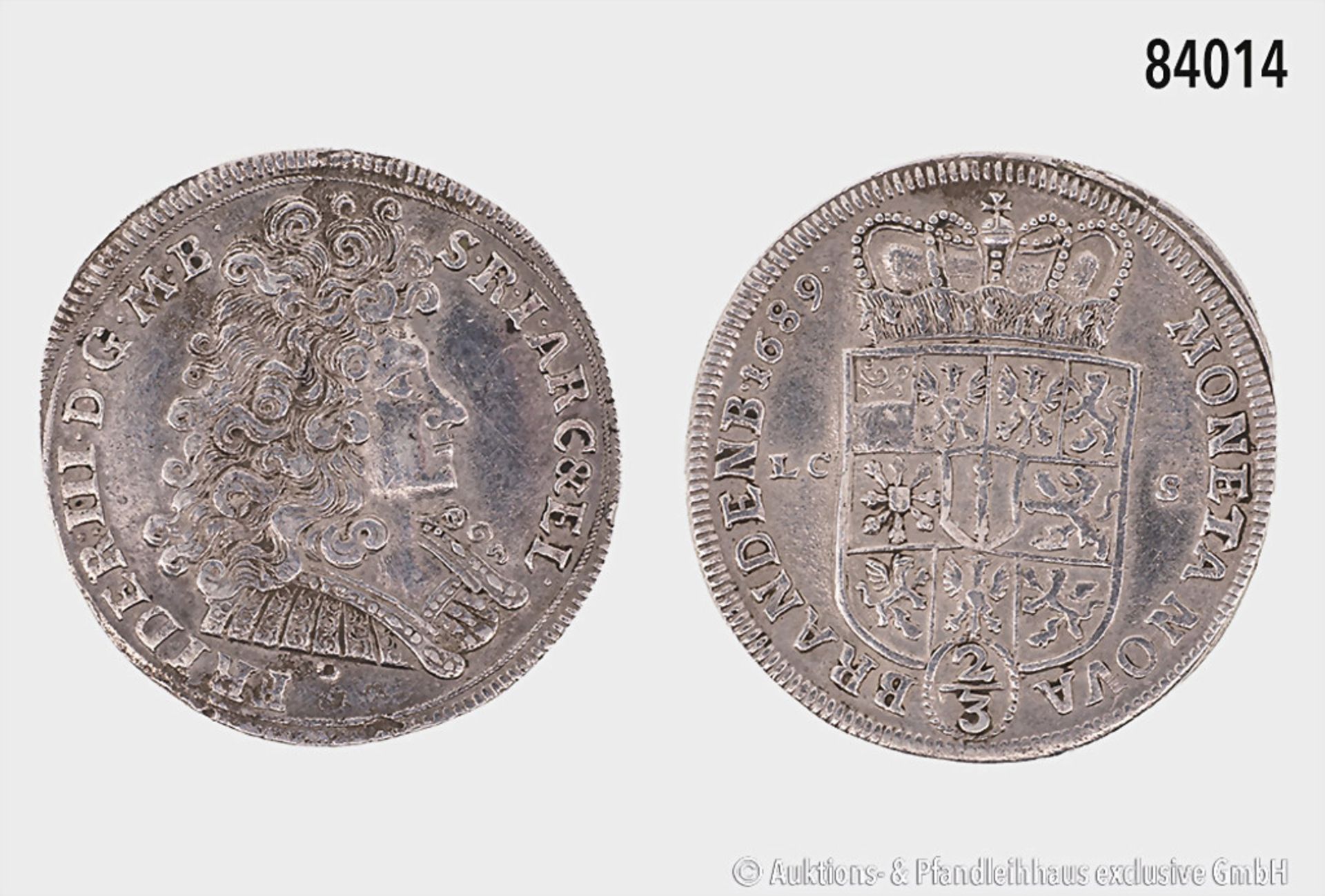 Brandenburg-Preußen, 2/3 Taler 1689, LCS, 16,48 g, 37 mm, Bahrfeldt 464, Davenport 270, ...