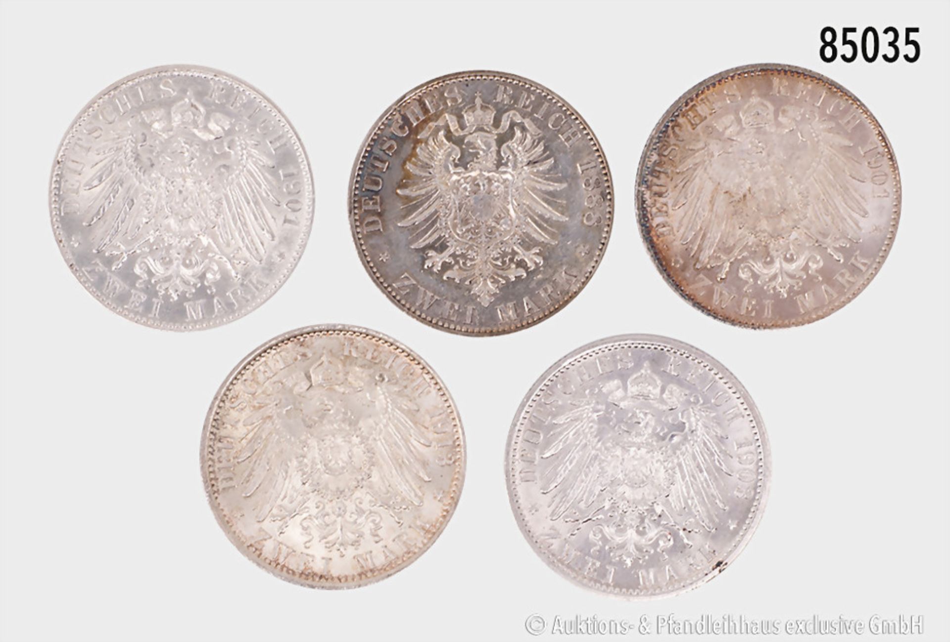 Konv. Preußen, 2 Mark 1888 (Friedrich III., AKS 122), 1901 (Königreich Preußen, 2 x), ... - Bild 2 aus 2