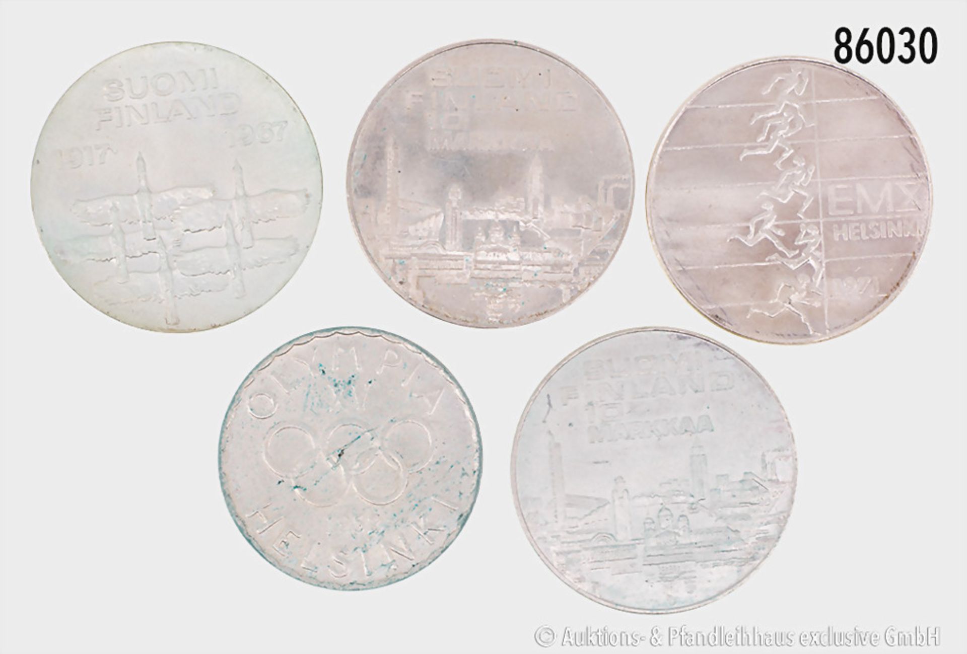 Finnland, Konv. 11 Silbermünzen, dabei 10 Markkaa 1967, 1970, etc., gemischter Zustand, ...