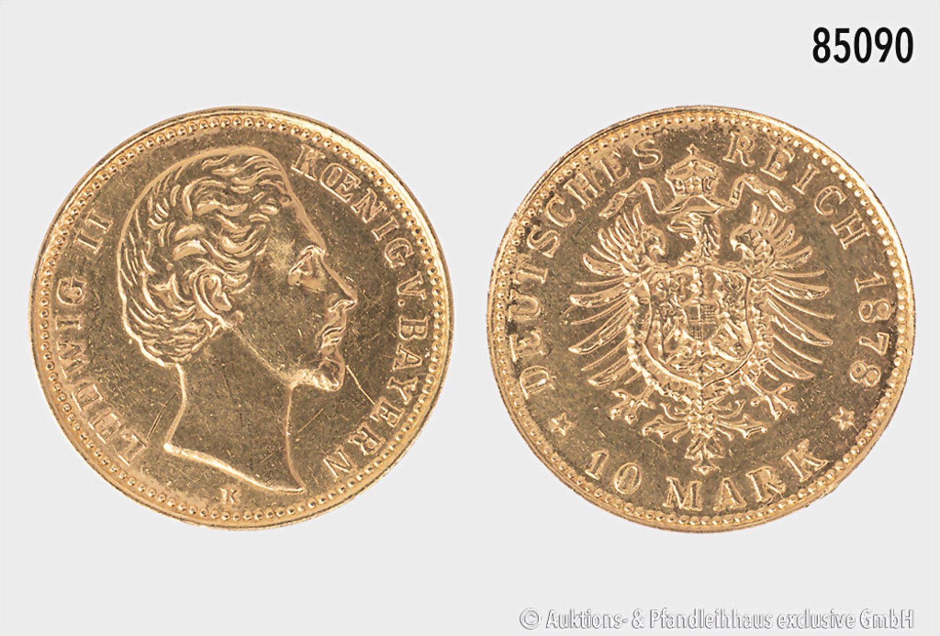 Bayern, Ludwig II. (1864-1886), 10 Mark 1878 K (sic!), Nachprägung, Juwelieranfertigung, ...