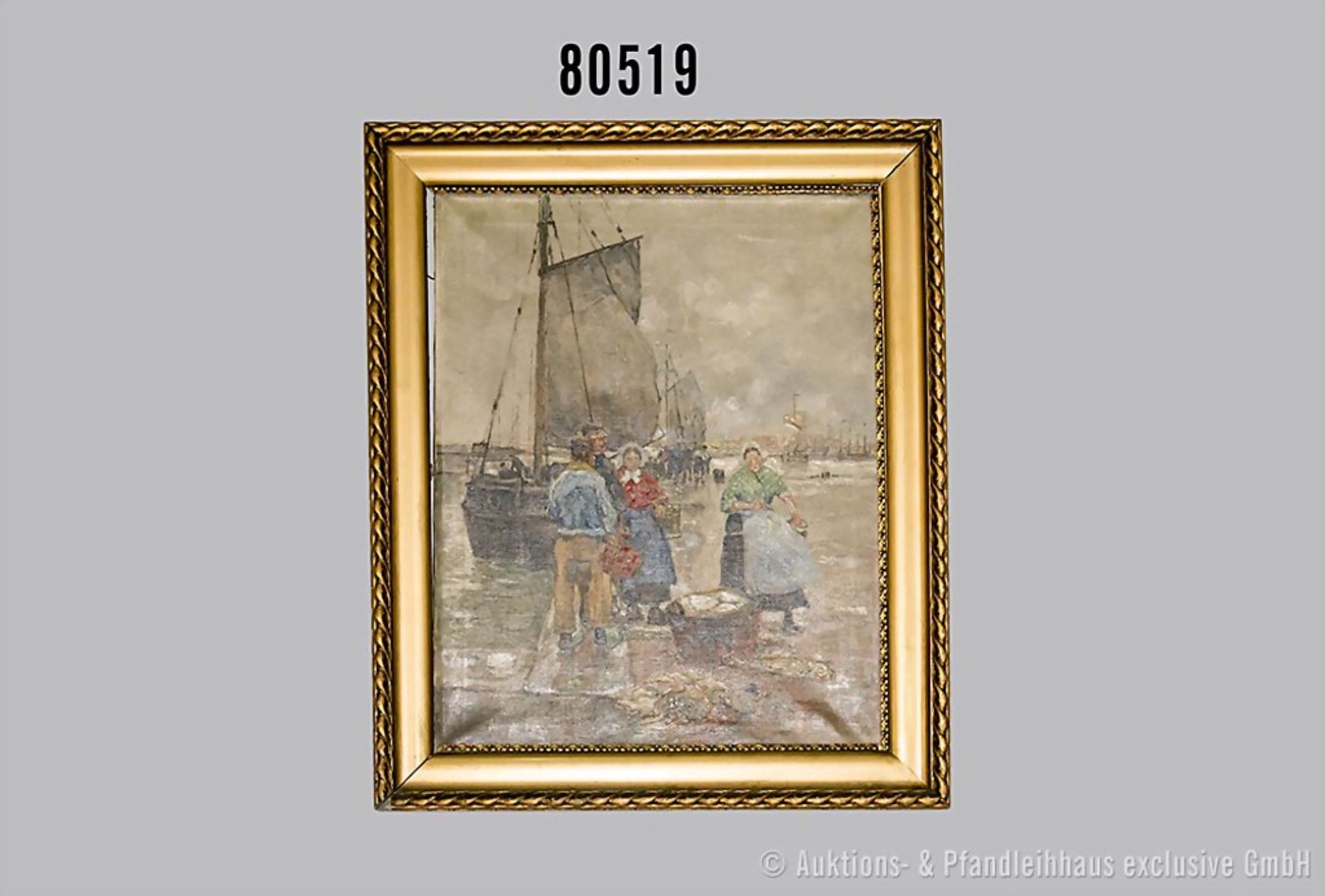 Herrmann, Hans (1858 Berlin - ebd. 1942)  Fischmarkt am Hafen Öl auf Leinwand, 76 x 61 ...