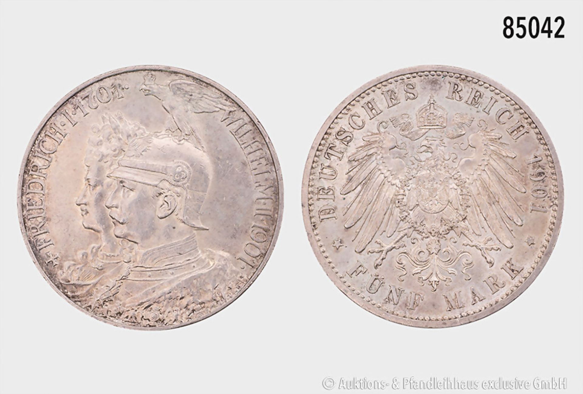 Preußen, Wilhelm II. (1888-1918), 5 Mark 1901, 200 Jahre Königreich Preußen, 27,8 g, 38 ...