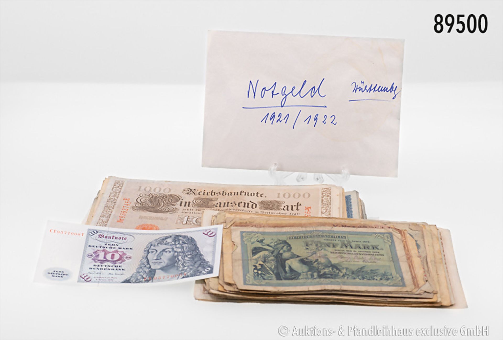 Konv. ca. 80 Banknoten Deutsches Reich, ca. 15 Notgeldscheine sowie ca. 15 europäische ...