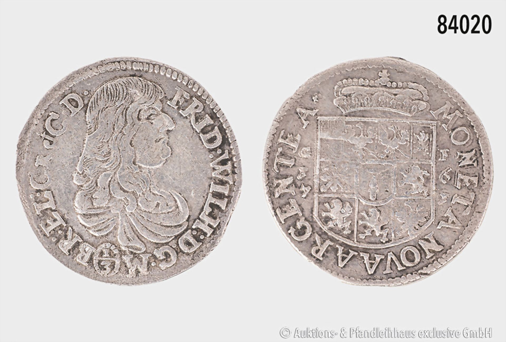 Brandenburg-Preußen, Friedrich Wilhelm (1640-1688) 1/3 Taler 1671 GF, Krossen, 8,85 g, ...
