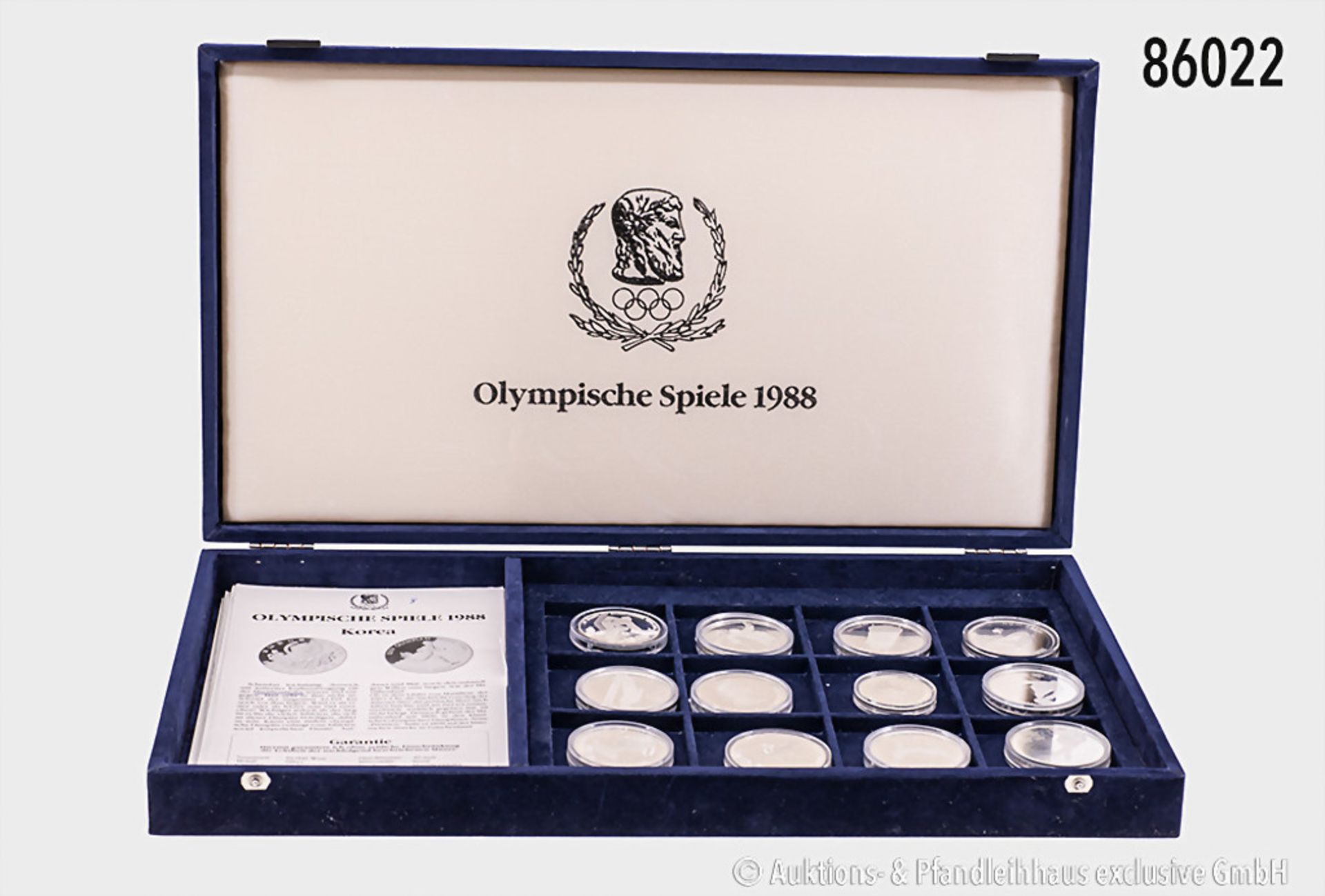 Kassette "Olympische Spiele 1988", darin 12 Silbermünzen, dabei Kanada 20 Dollars und ...