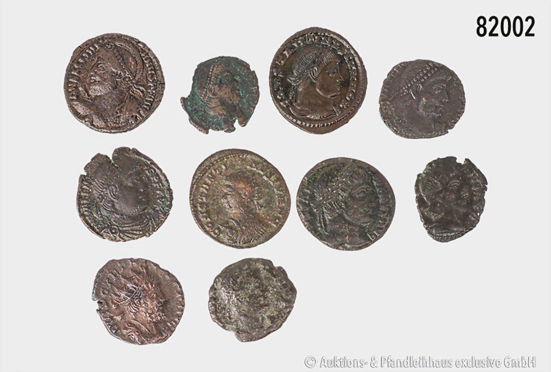 Konv. 10 spätrömische Bronzemünzen, dabei Antoninian des Tetricus I, Follis des Julianus ...