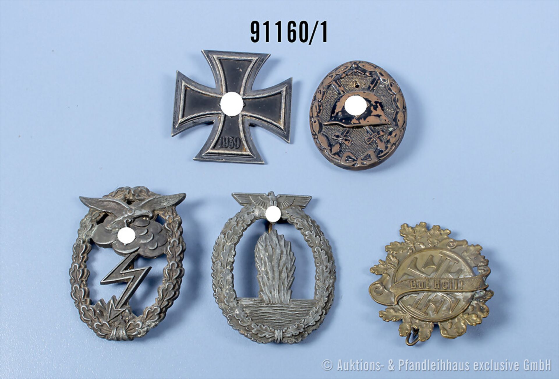 Konv. 4 beschädigte Orden 2. WK, EK 1 1939, Erdkampfabzeichen, Minensuchabzeichen, VWA ...