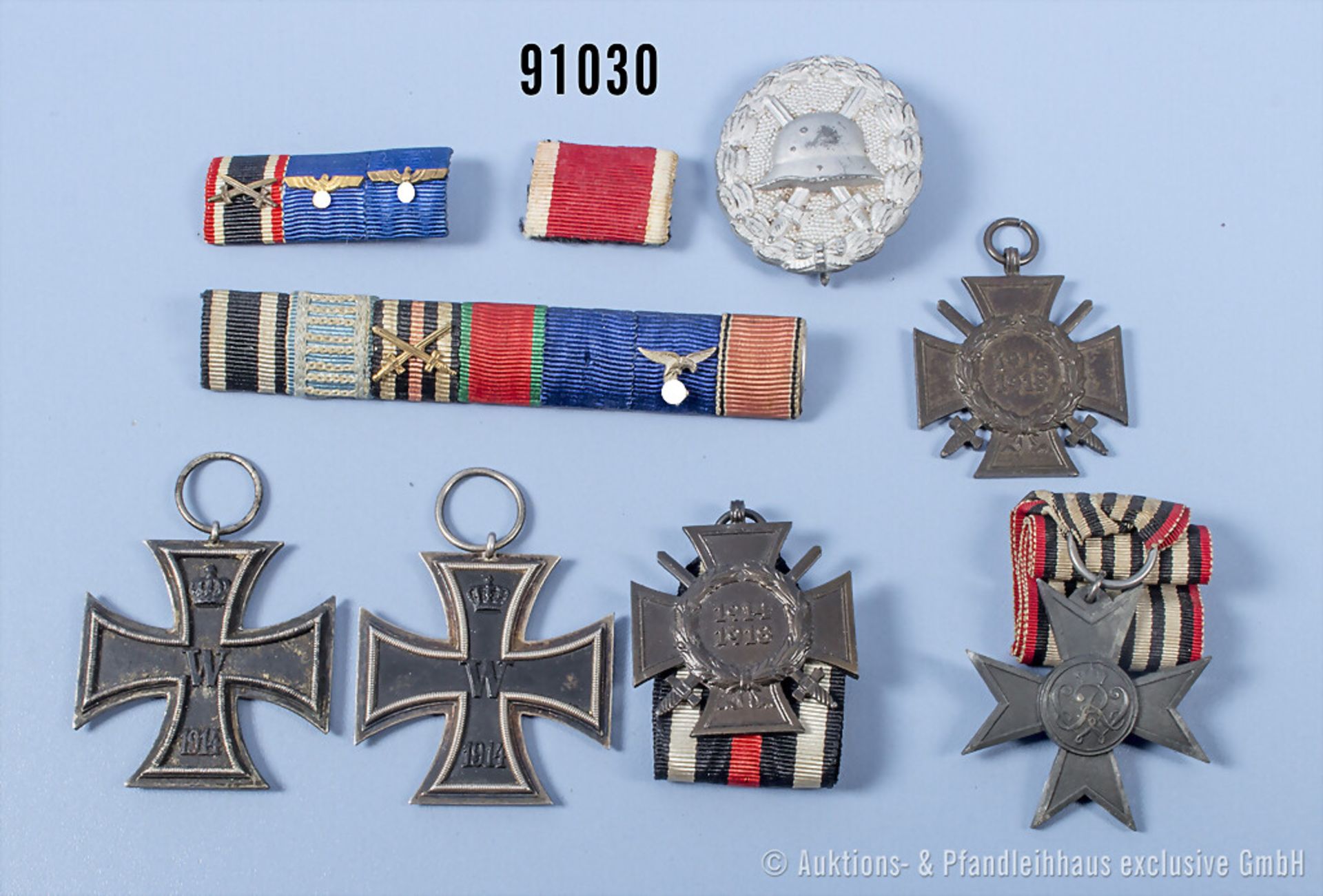 Konv. 2 EK 2 1914, 2 EKF, Kriegshilfsdienstkreuz, VWA in Silber, sowie 3 Feldspangen, ...