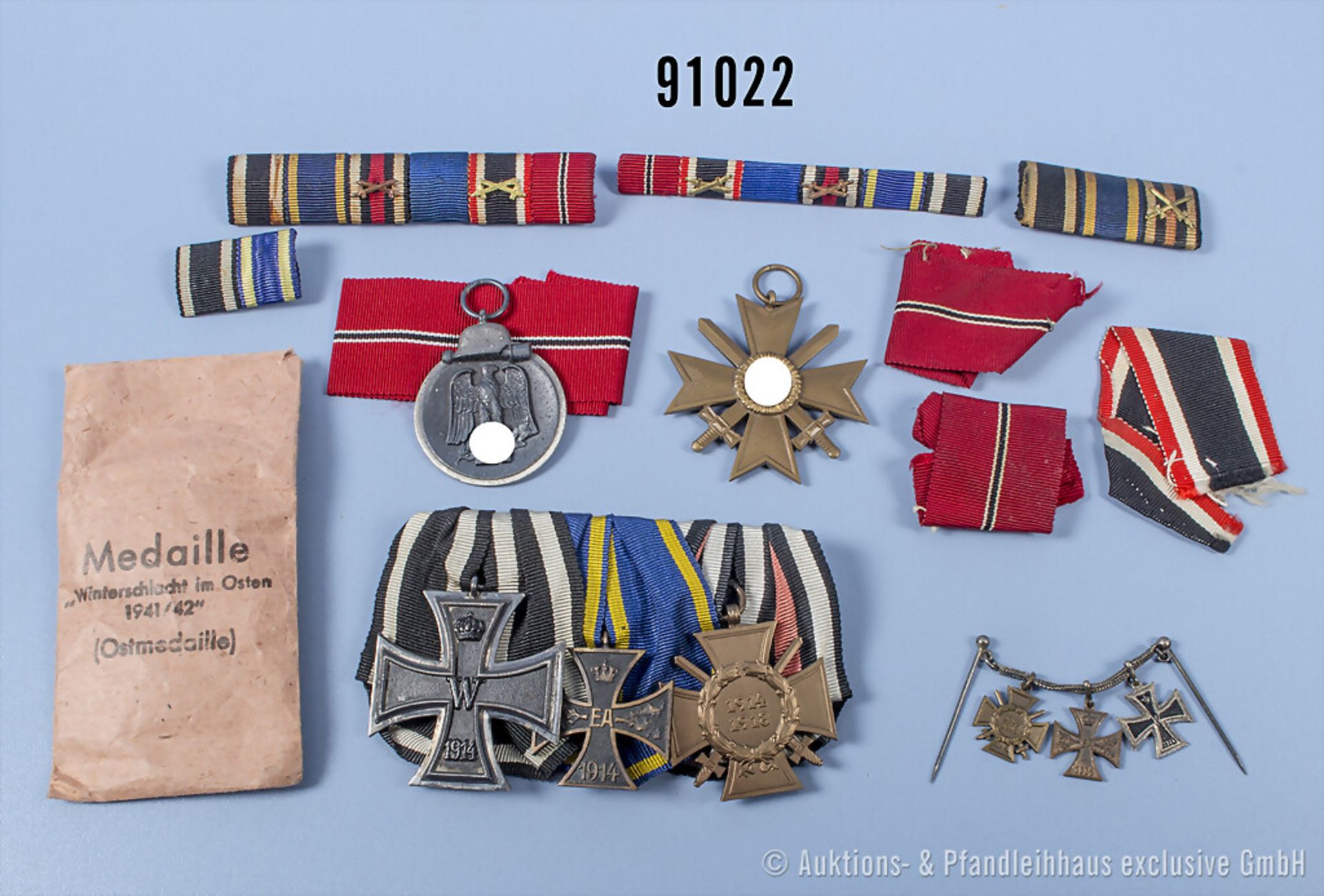 Konv. 3er Ordensspange, EK 2 1914, Braunschweig Kriegsverdienstkreuz und EKF, ...