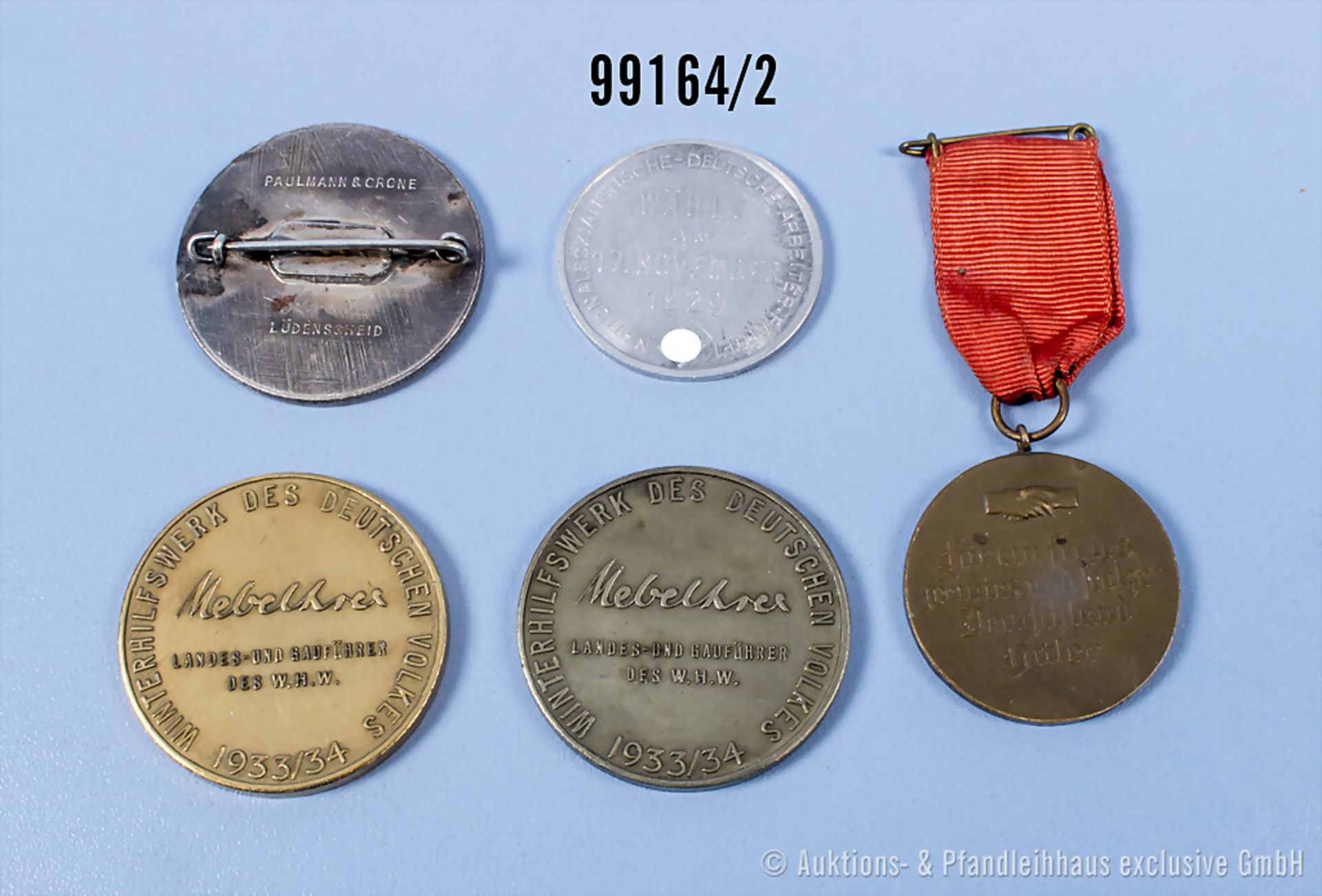 Konvolut 5 Medaillen 3. Reich, 2 x „Hitlers Dank / Halle Merseburg Winterhilfwerk ... - Image 2 of 2