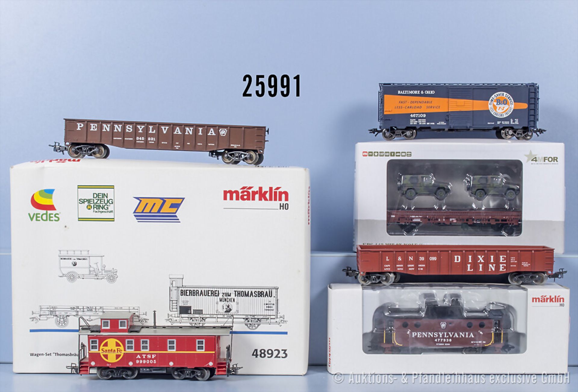 Märklin H0, dabei 48923 Wagenst Thomasbräu, 45705, 46954 und 4 US Wagen, Z 1-2, 3 x in ...