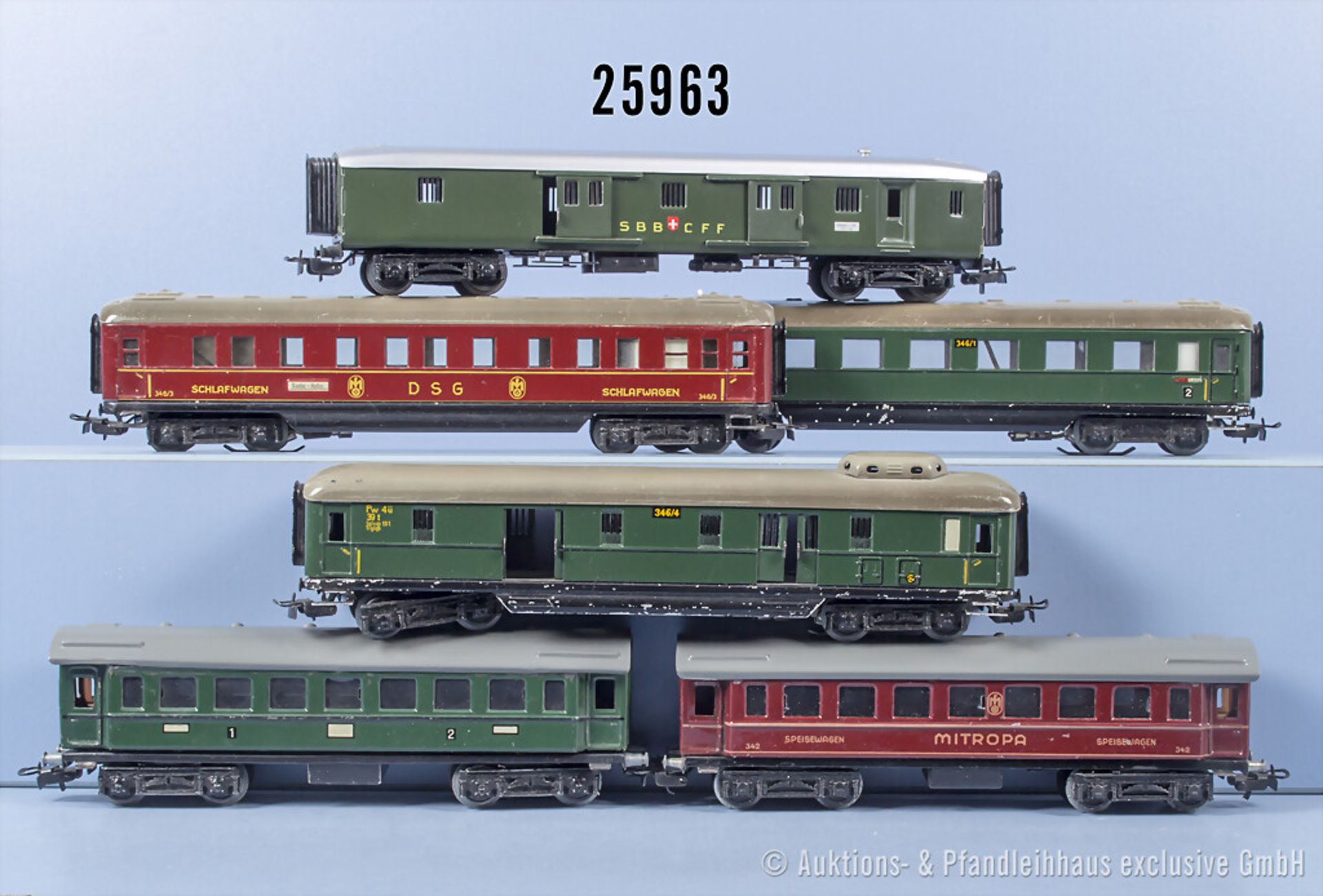 6 Märklin H0 D-Zug-Wagen, Z 2, mit Lackfehlern und teilw. mit leichten Korrosionsspuren ...