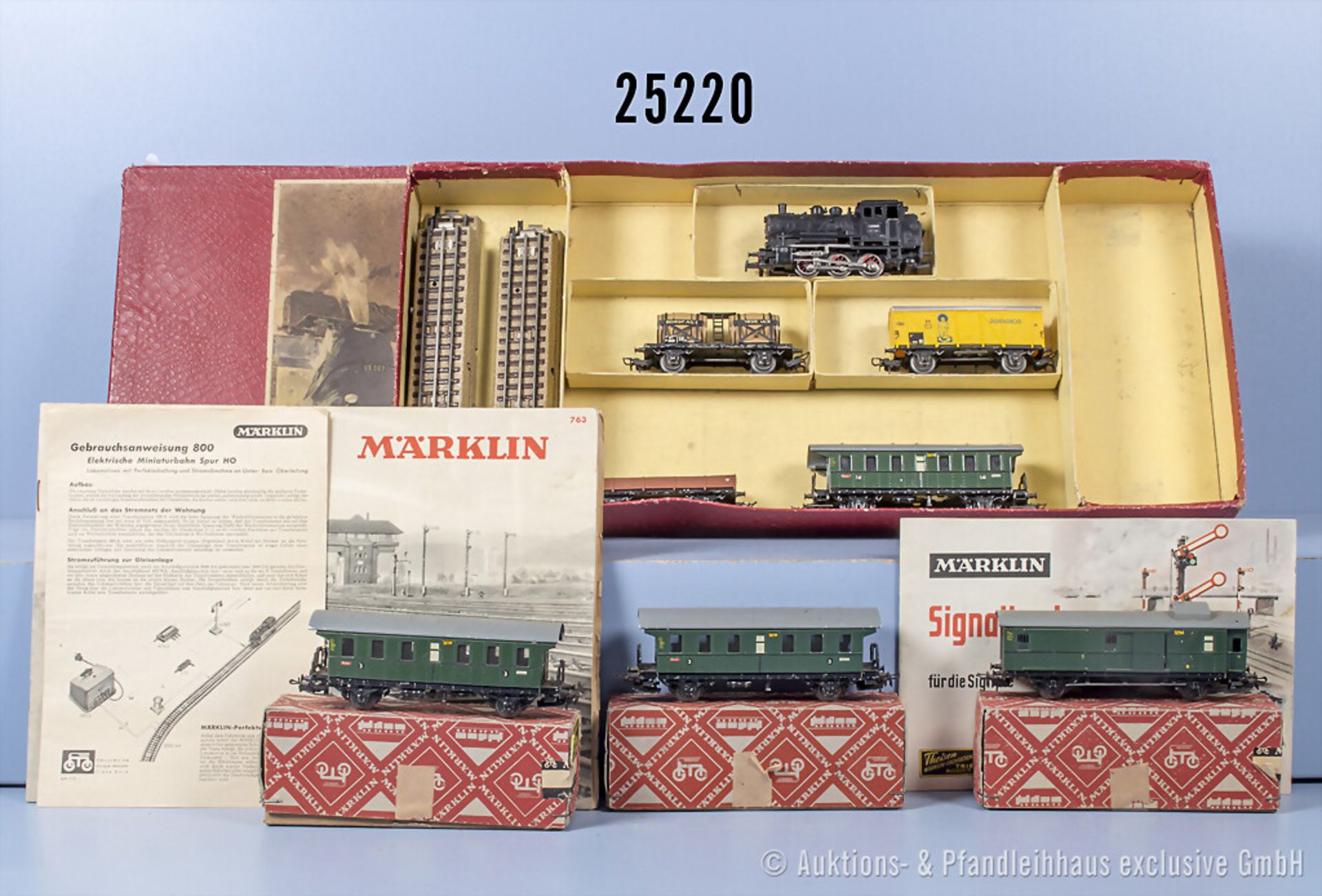 Märklin H0 Güterzug, dabei Tenderlok der DB, BN 89 005 und 7 Wagen sowie einige gerade ...