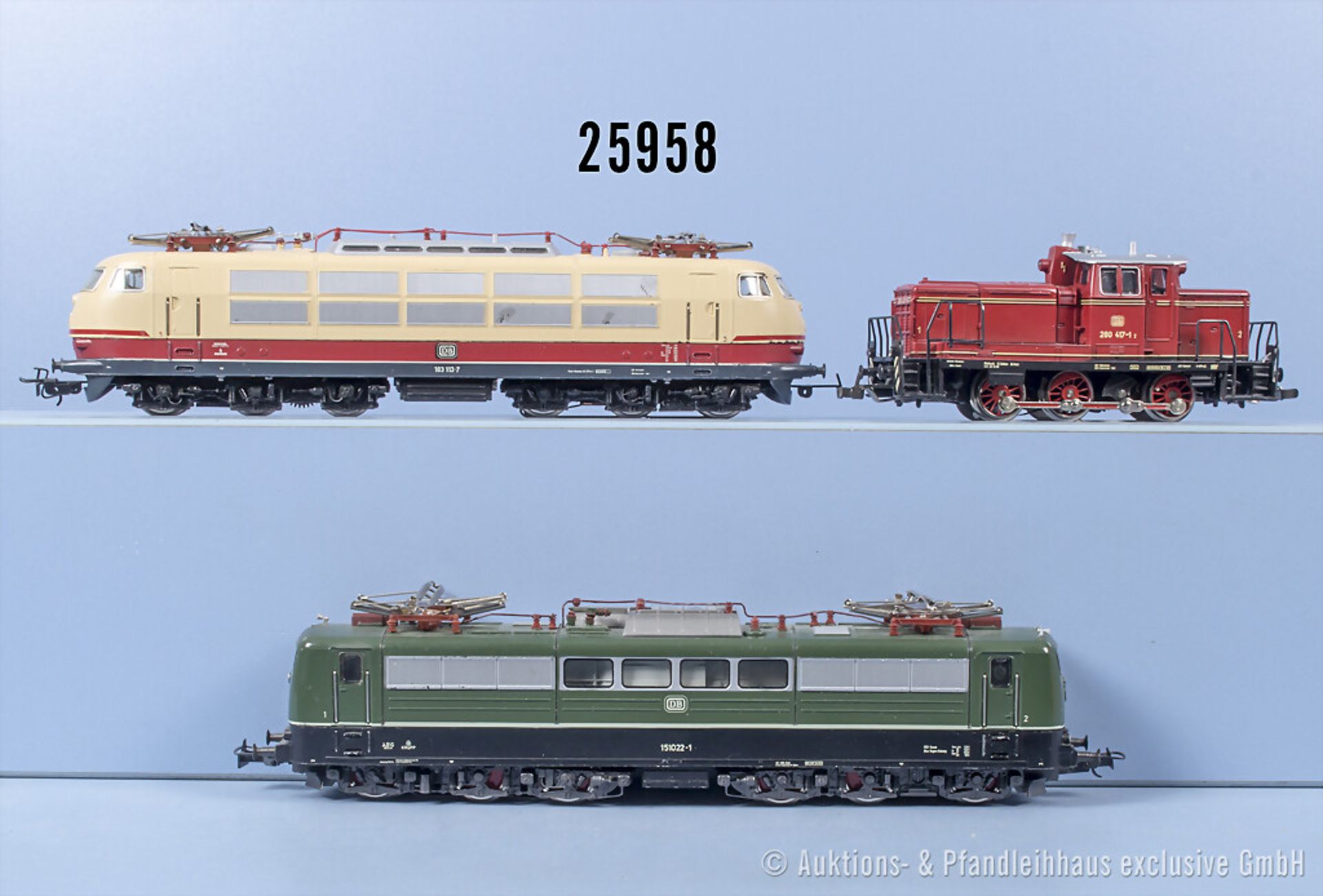 3 Märklin H0 Loks, dabei E-Lok der DB, BN 103 113-7, E-Lok der DB, BN 151 022-1 und ...