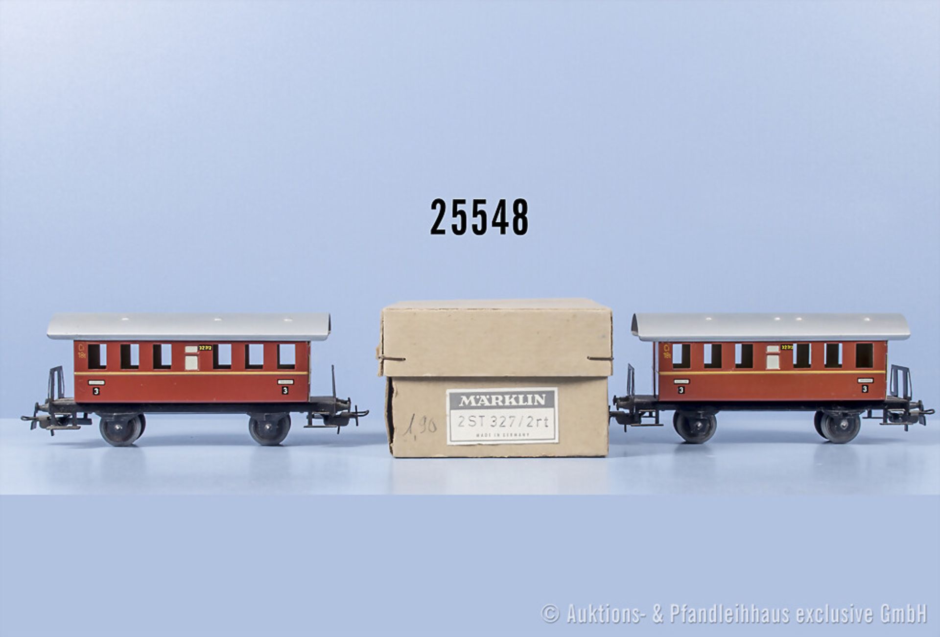 Märklin H0 2ST 327/2RT Set mit 2 braunen Personenwagen, Z 2, mit kleinen Lackfehlern ...