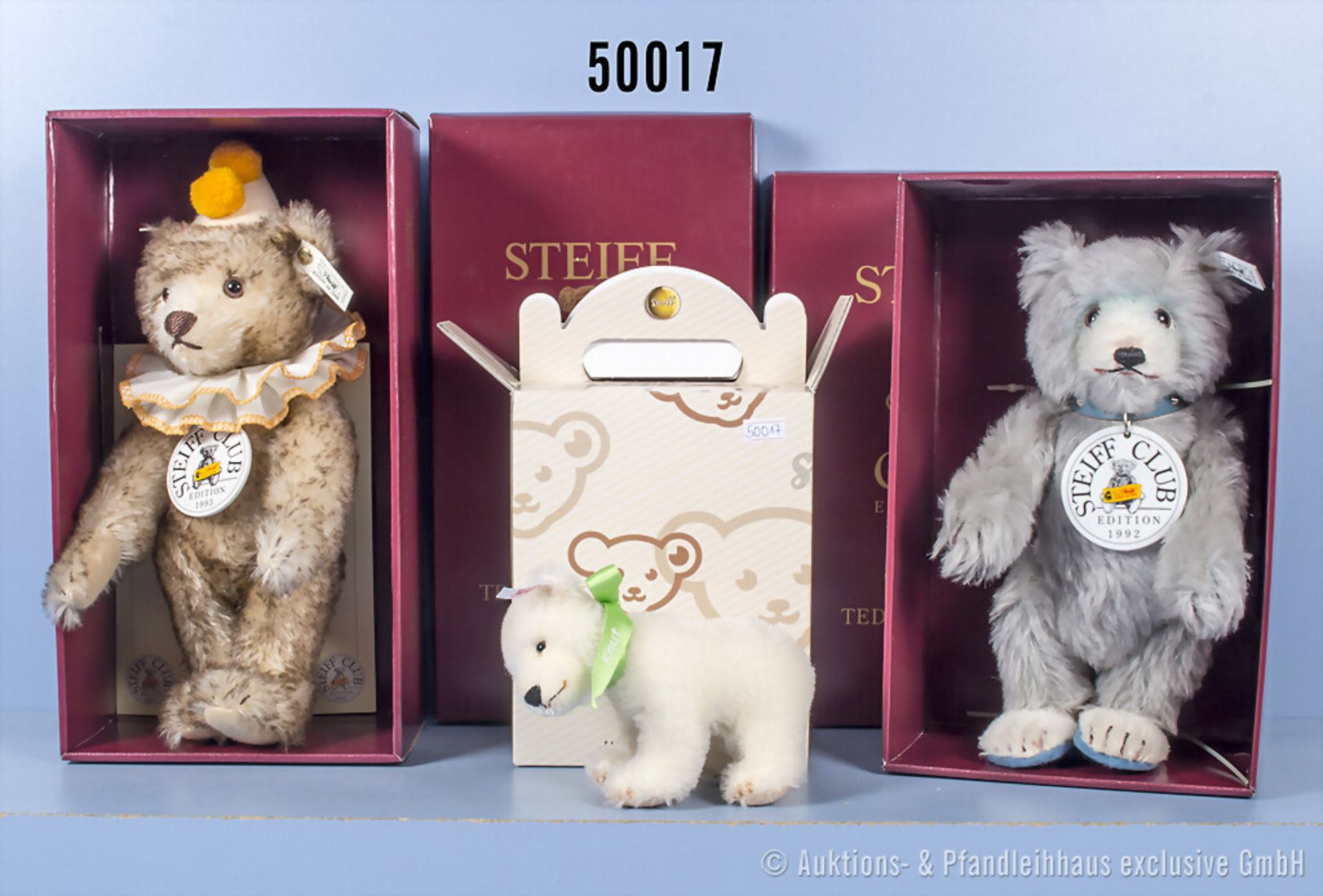 3 Steiff Tiere, Mohair, 2x Club Edition, Teddy Baby 1929, 1992/93, 28 cm, KF, ...